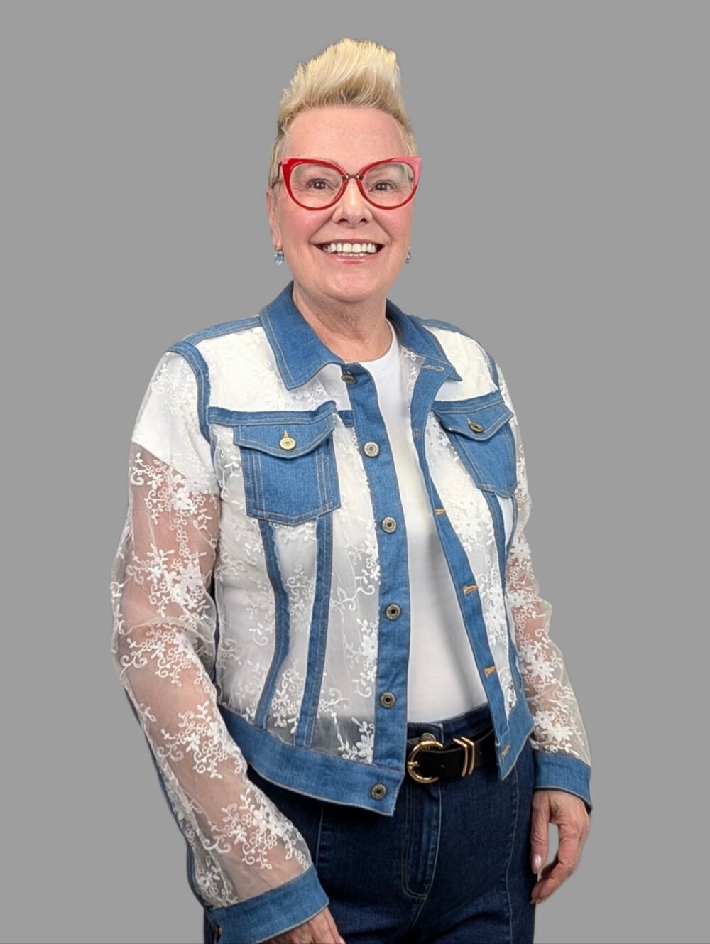 Gracia Sheer Lace Mesh & Denim Jacket -Size Large